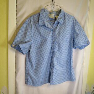 Villager Sport Liz Claiborne Blue Gingham Stretch Button-Down Top Short Sleeve